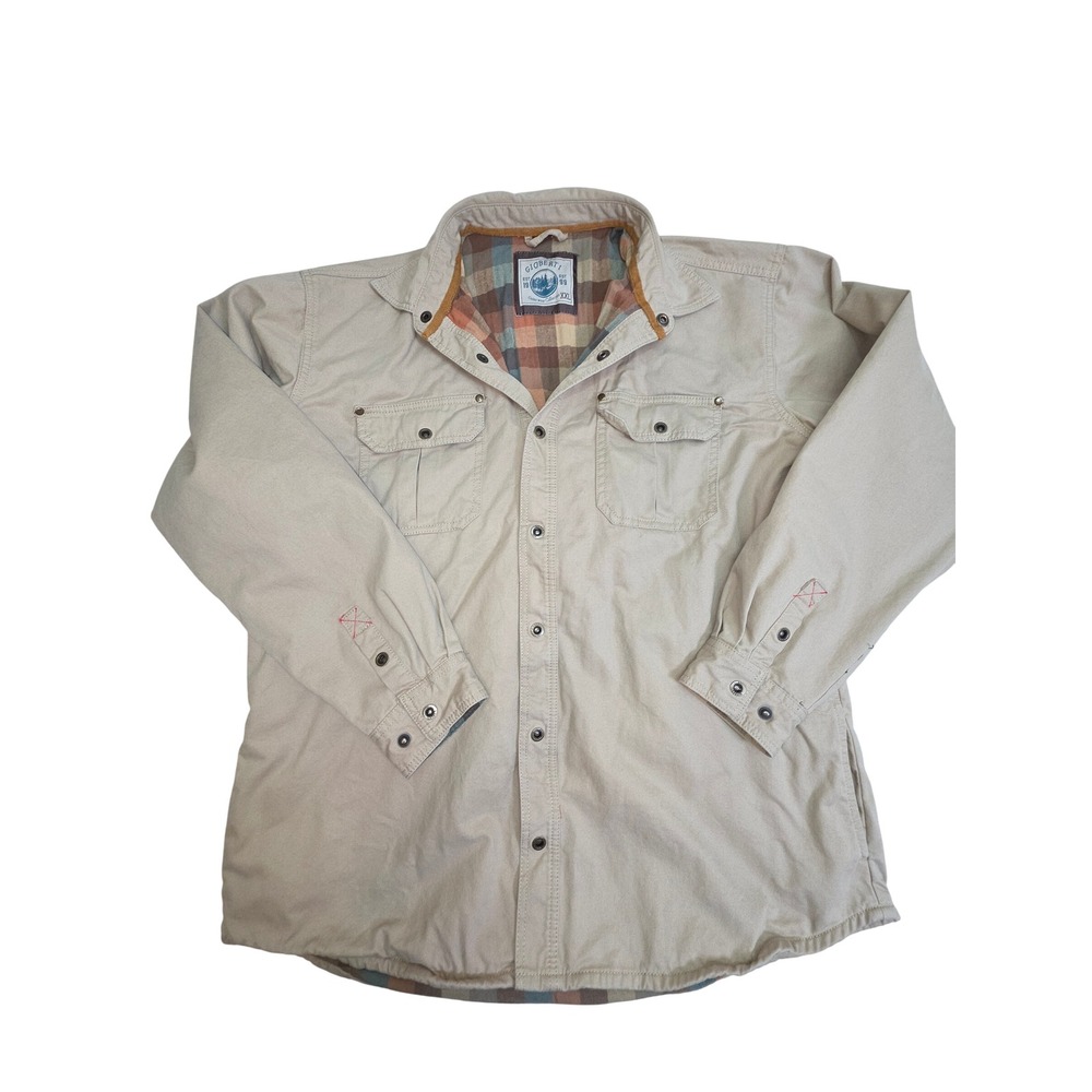 Gioberti Mens XXL Khaki Canvas Flannel Lined Shirt Jacket Plaid Heavy CJ-97